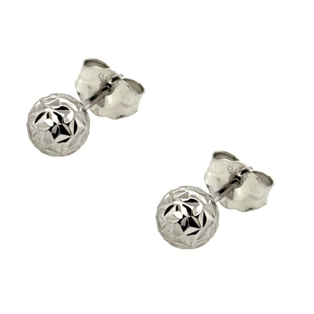925-Sterling-Silver-Round Diamond Cut Ball Stud Earrings