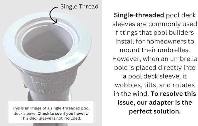 Umbrella Pole Stabilizer reducer threaded adapter insert for Baja Deck Pool Slee