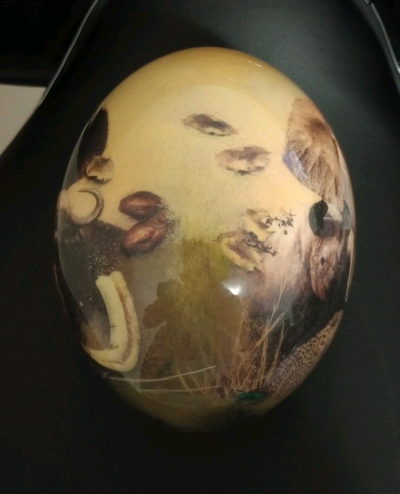 African Big Five Decoupage Ostrich Egg Hand Painted