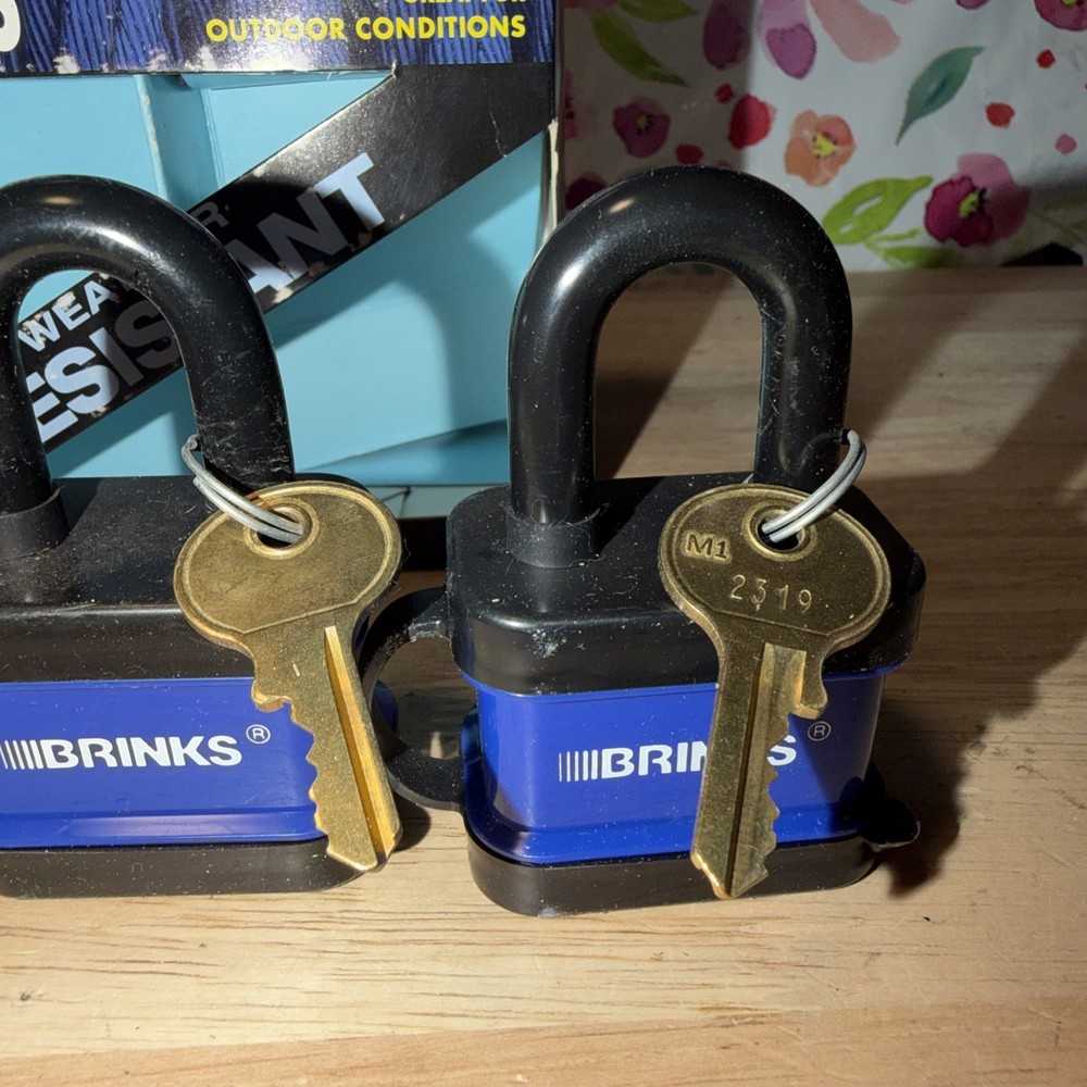 Three Brinks Blue Covered Outdoor Padlock Keyed Alike New Open Box