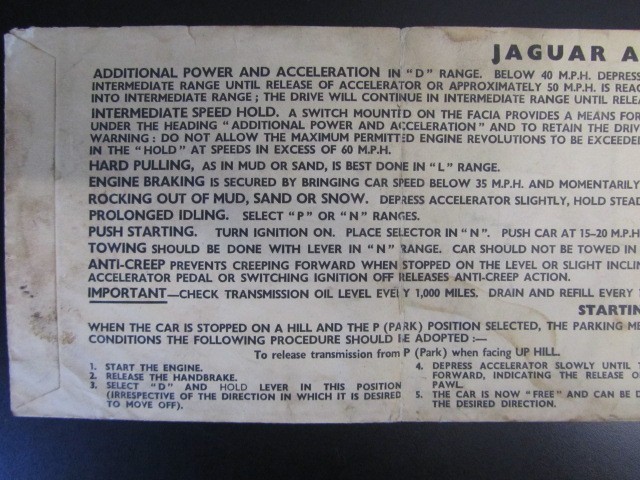 Jaguar Automatic Transmission Instructions Sleeve