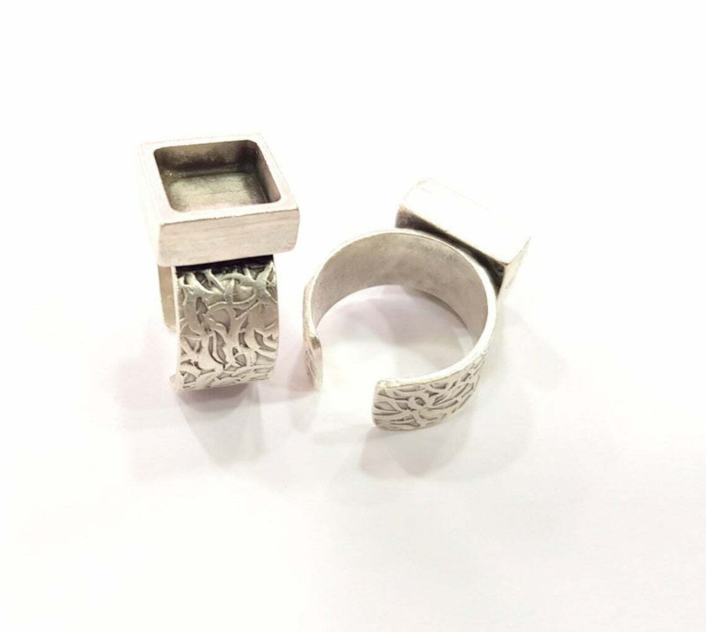 Square Blank Ring Setting Cabochon Base Bezel inlay Mounting Adjustable 10x10mm