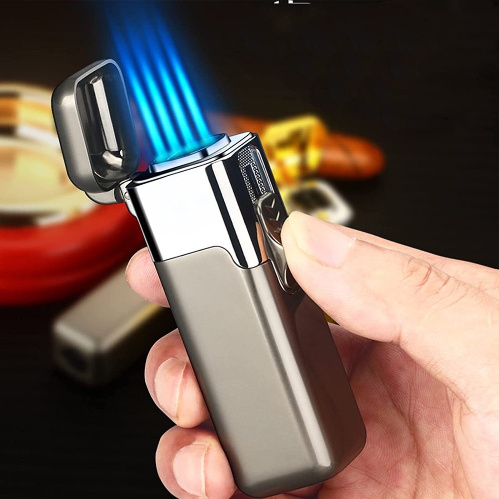 Torch Cigar Lighter 4 Jet Flame Refillable Butane Cigar Lighter Adjustable Flame