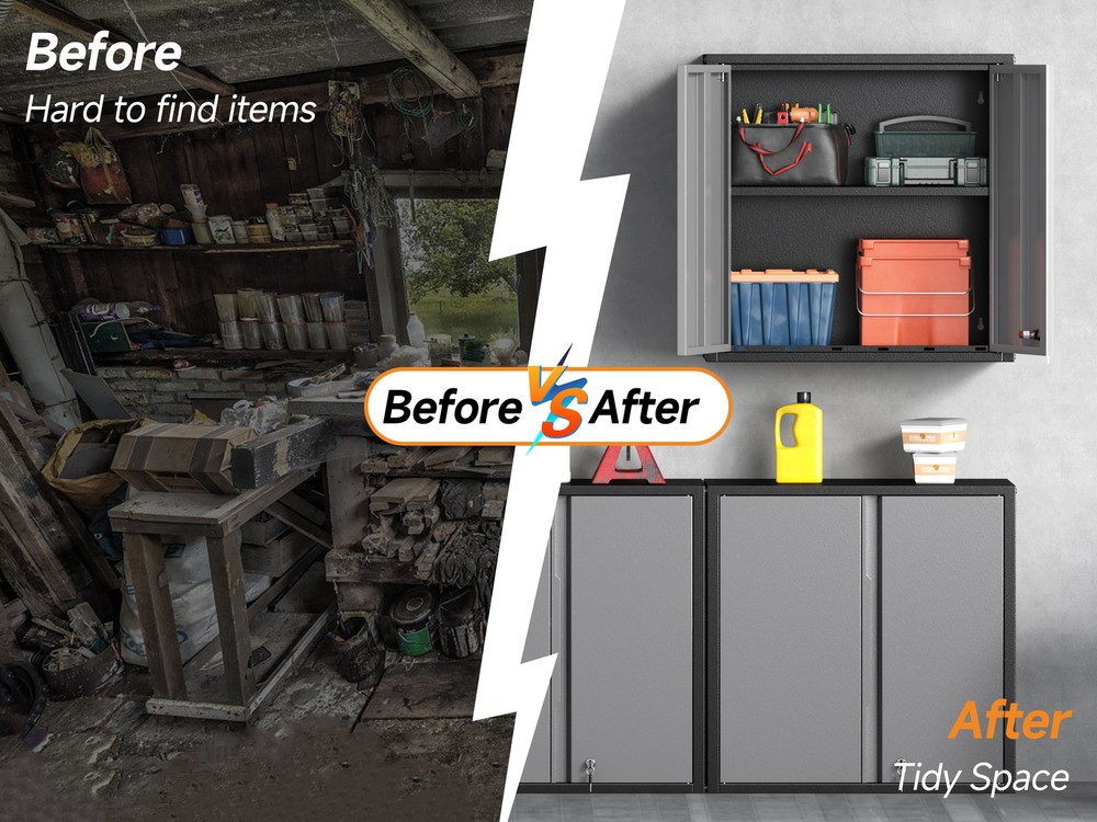 Wall-Mounted Metal Storage Cabinet with 2 Doors and Adjustable Shelf for Garage