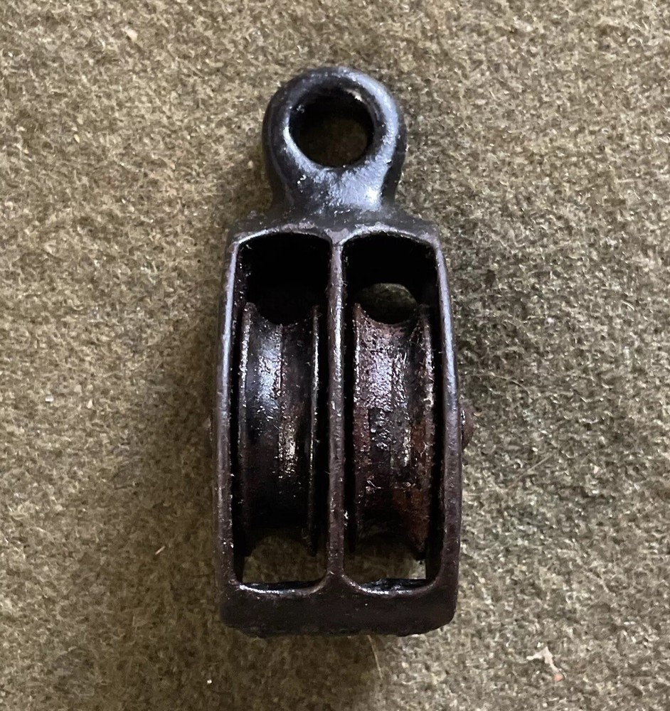 Vintage Small Pulley Solid Cast Metal Double Rope Pulley 🇺🇸