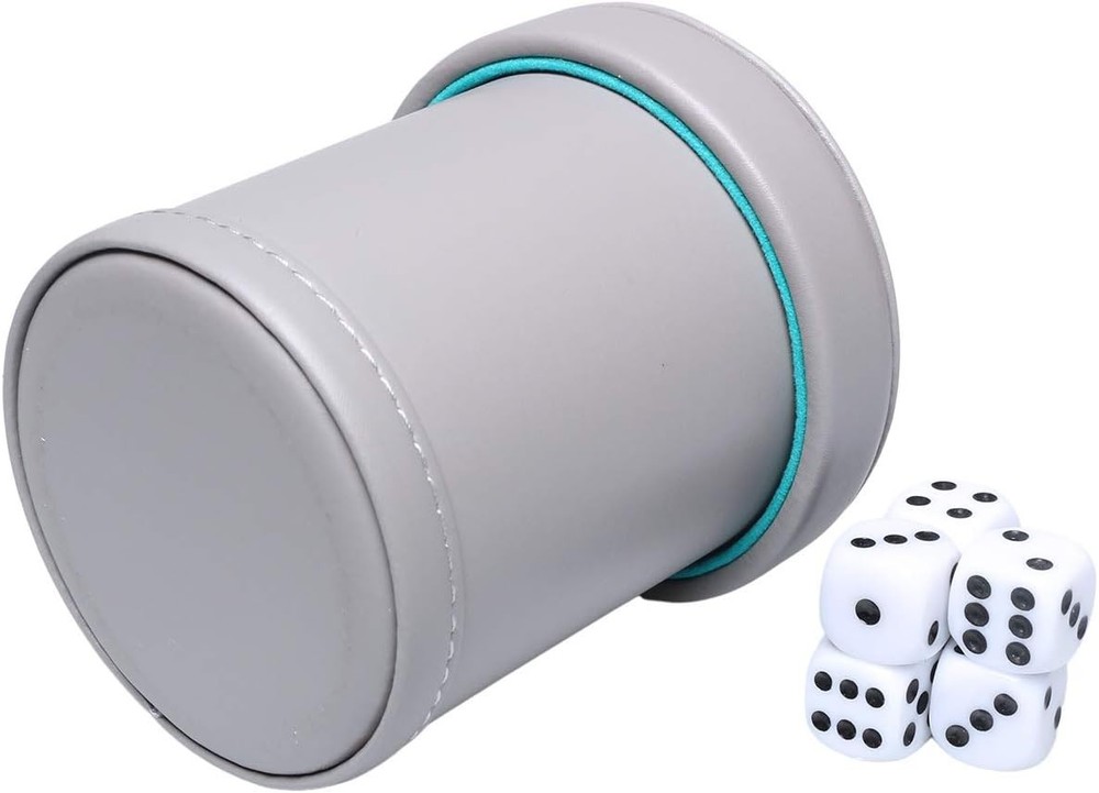Leatherette Dice Cup with Lid, Felt-Lined Dice Shaker Includes 6 Dot Dice for...