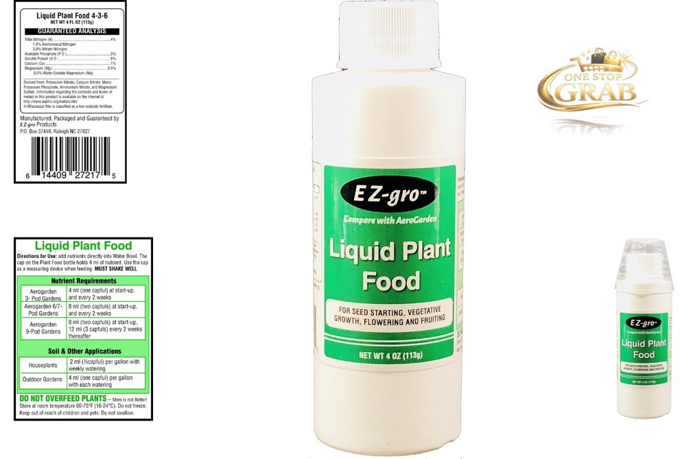 EZ-GRO Hydroponic Nutrients Liquid 4 oz for All Grow Systems