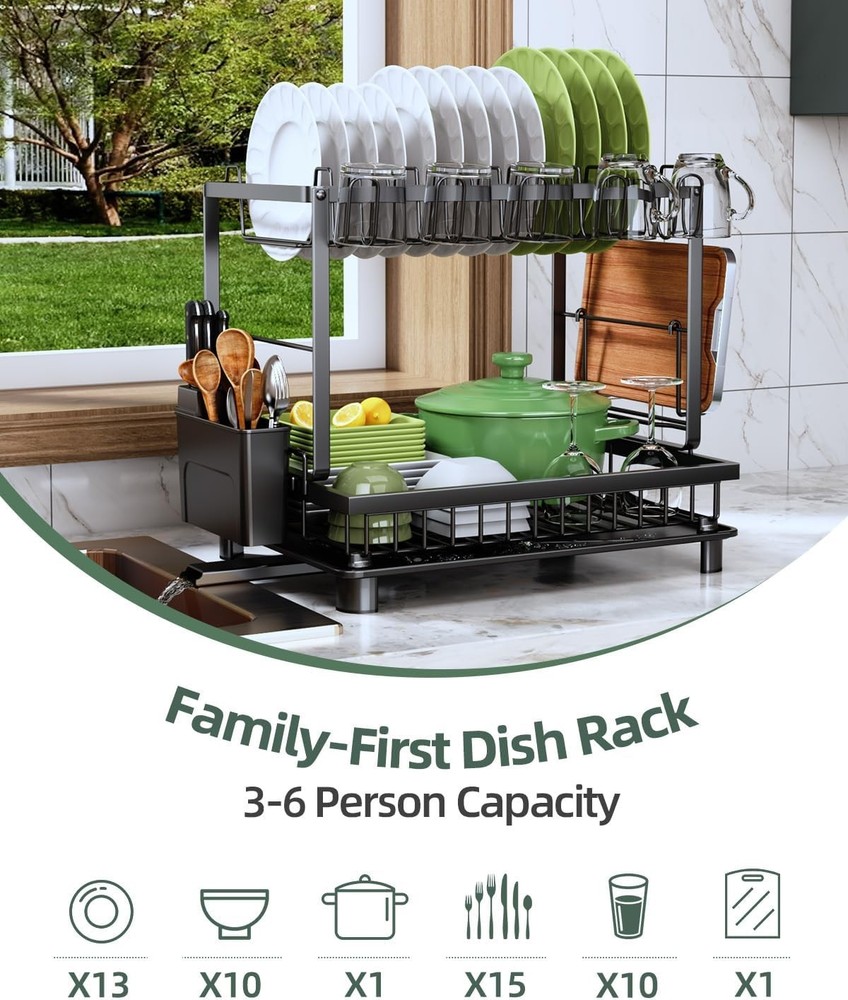 Dish Drying Rack 2 Tier Space-Saving Dish Rack Multifunctional Dish Drainer