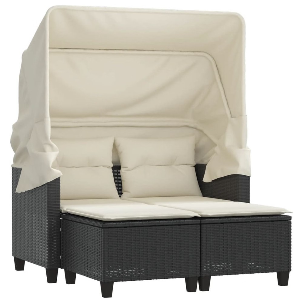 Garden Sofa Black PE Rattan 2-Seater Adjustable Armrests