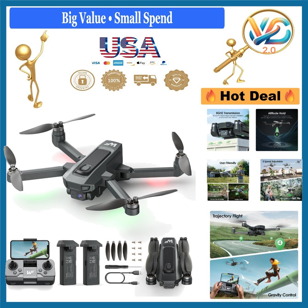 WF20 Foldable Drone 1080P FPV Camera 2 Batteries Headless Mode Beginner