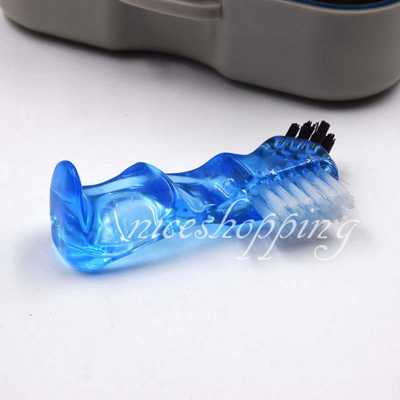 Denture Storage Box With Mirror +Cleaning Brush Dental Appliance Case Container