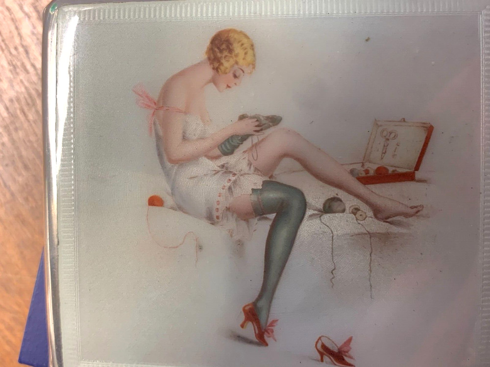 EROTIC, GERMAN SILVER ,  ENAMEL, CIGARETTE CASE, WITH  EROTIC THEME