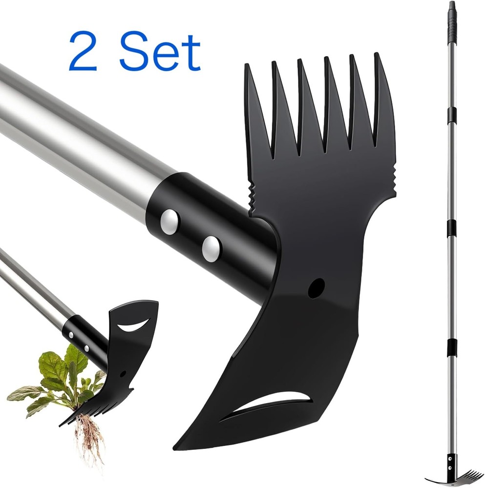 2 Pack Weed Puller Tool with Long Handle(58IN), 2-in-1 Gardening Hand Tools Weed