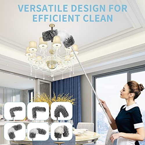 30-100 Inch Microfiber Feather Duster with Extension Pole - Washable, Bendable,
