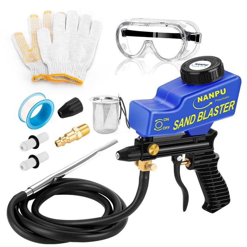 Light-Duty Air Sandblaster Gun Kit with Siphon & Gravity Feed, Ceramic Nozzle...