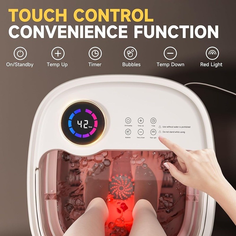 Collapsible Foot Spa W/ Temperature Control Bubble Massage & Red Light Therapy