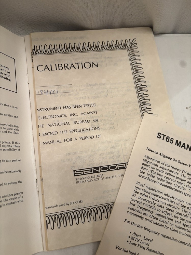 Sencore ST65 Video analyzer stereo TV adder - OPERATION & APPLICATION MANUAL