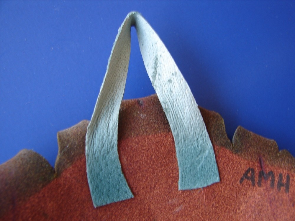 Mask Handcrafted Leather Green Leaf Design Display Signed/dated 1999 by AMH