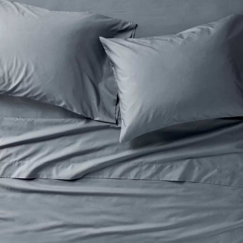 Standard 400 Thread Count Percale Pillowcases Mineral Blue - Casaluna