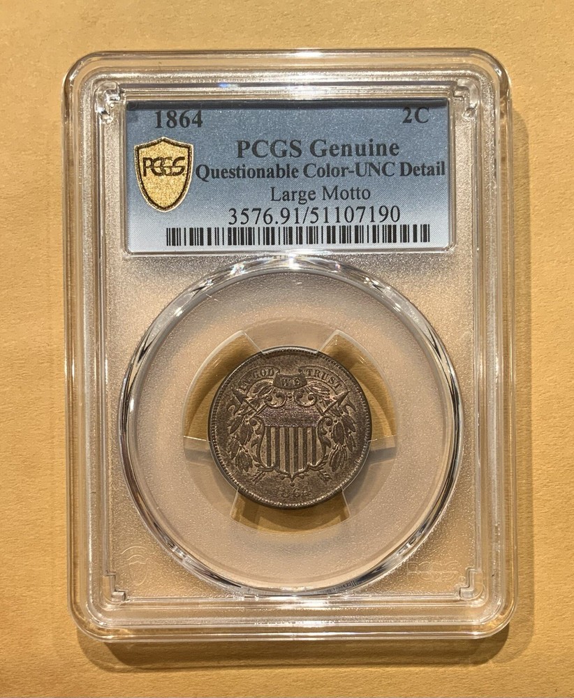 1864 2c Two Cent Piece PCGS UNC Detail Large Motto