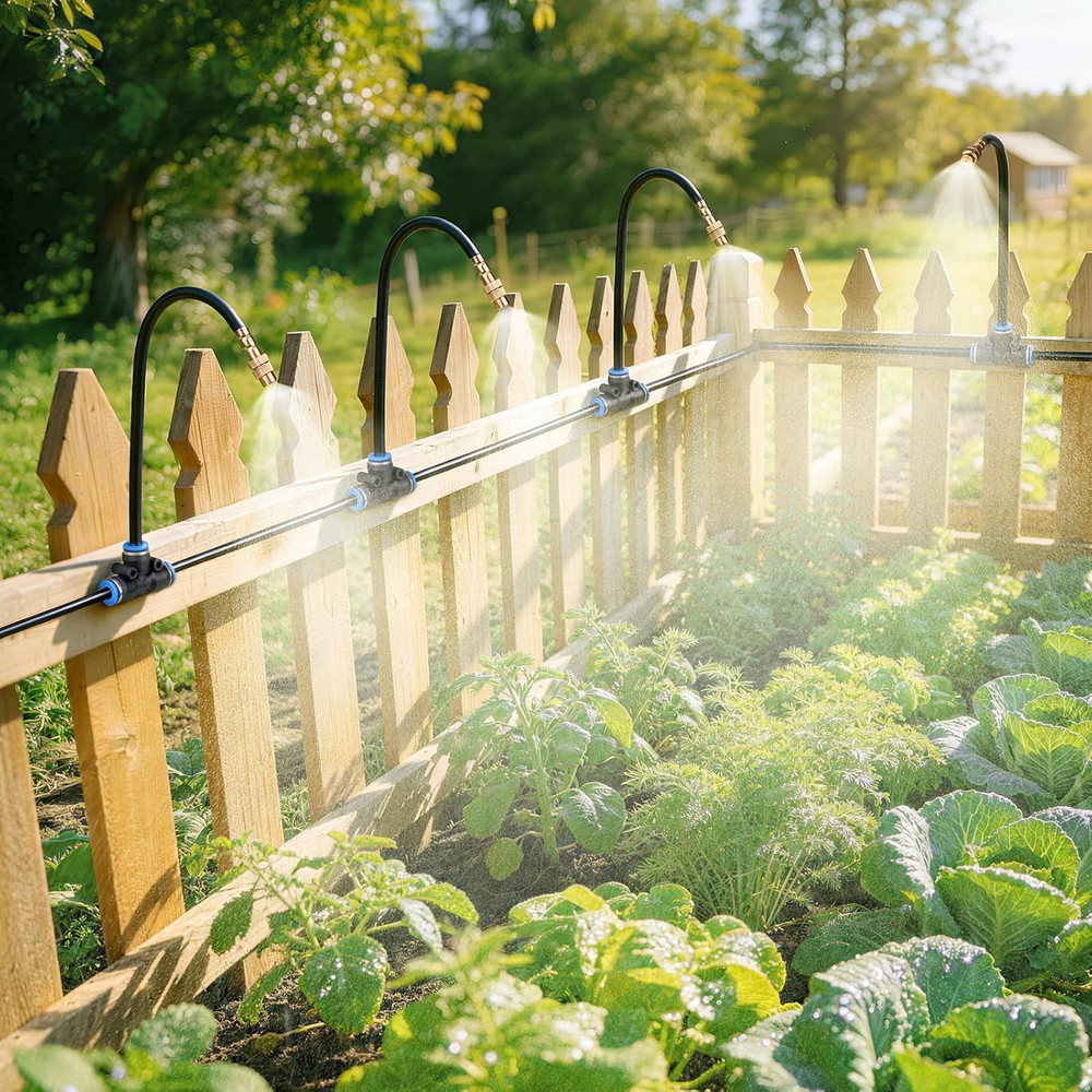 360° Adjustable Drip Irrigation System 100FT, 1/4" Tubing with Adjustable Copper
