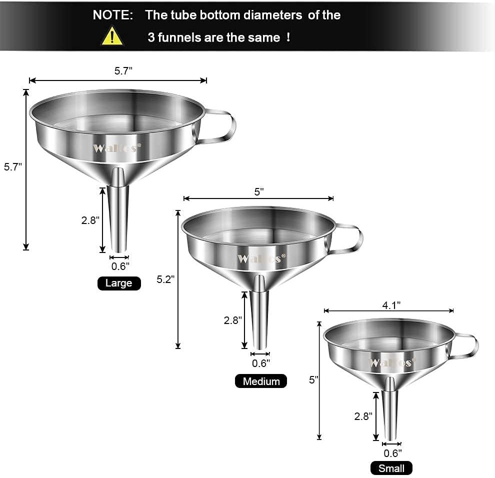 Stainless Steel Funnel Set - 3-Piece Kitchen Essentials with Removable Strainers