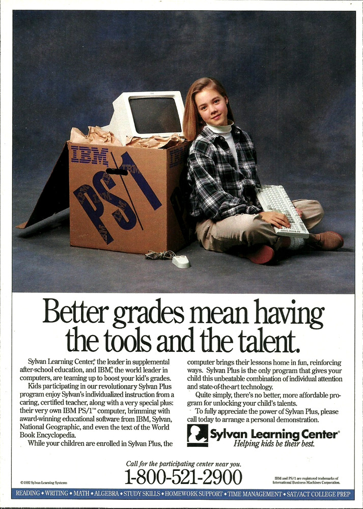 1992 IBM PS/1 Computer Sylvan Learning Center vintage Print AD Advertisement