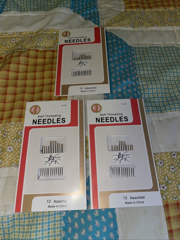 AB Self Threading Needles (12 Asst Per Pack) 3 Packs - No 304