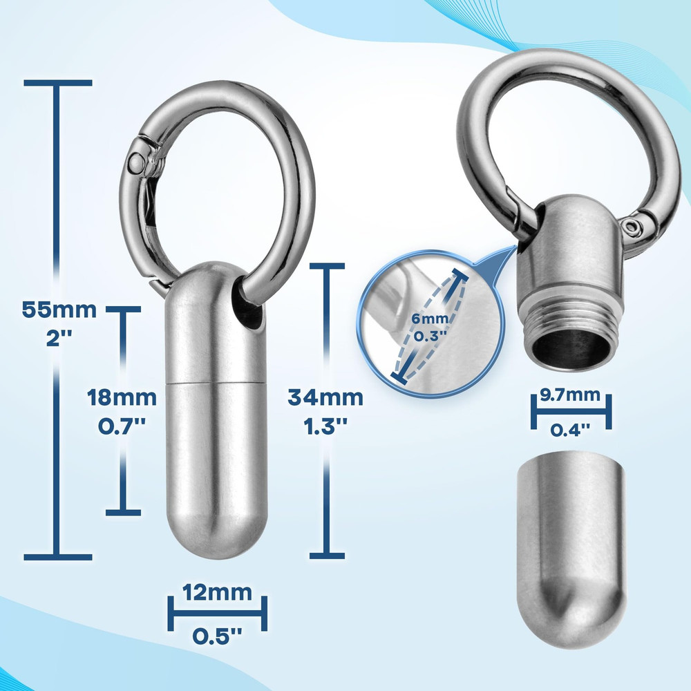 Titanium Keychain Pill Holder, Small Waterproof Pill Case Container W/Conveni...