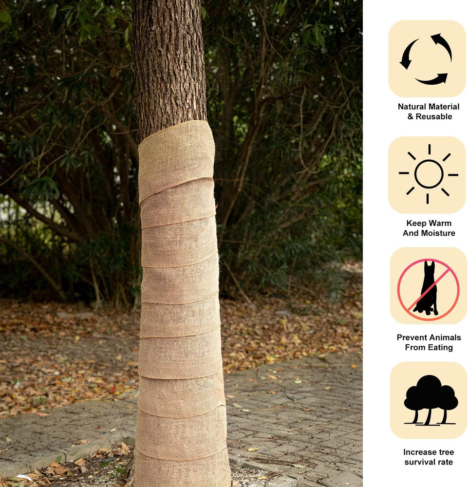 2 Rolls Burlap Tree Protector Wraps, 7.8" × 9.8' Winter Tree Trunk Guards Protec