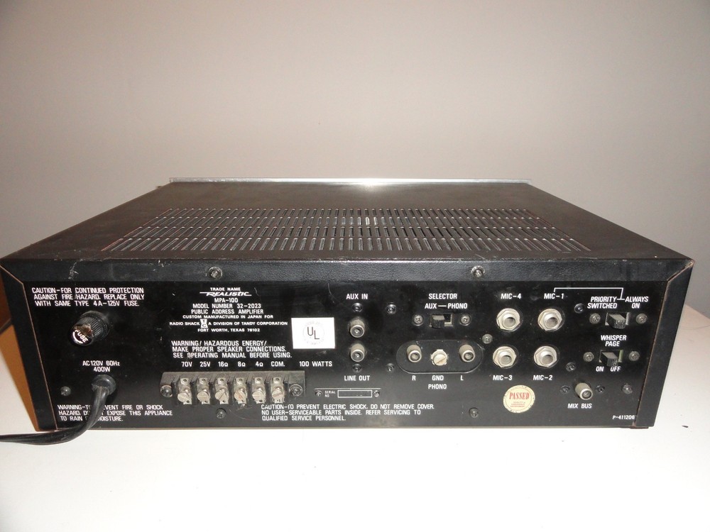 Realistic MPA-100 100 Watt Solid State PA Amplifier