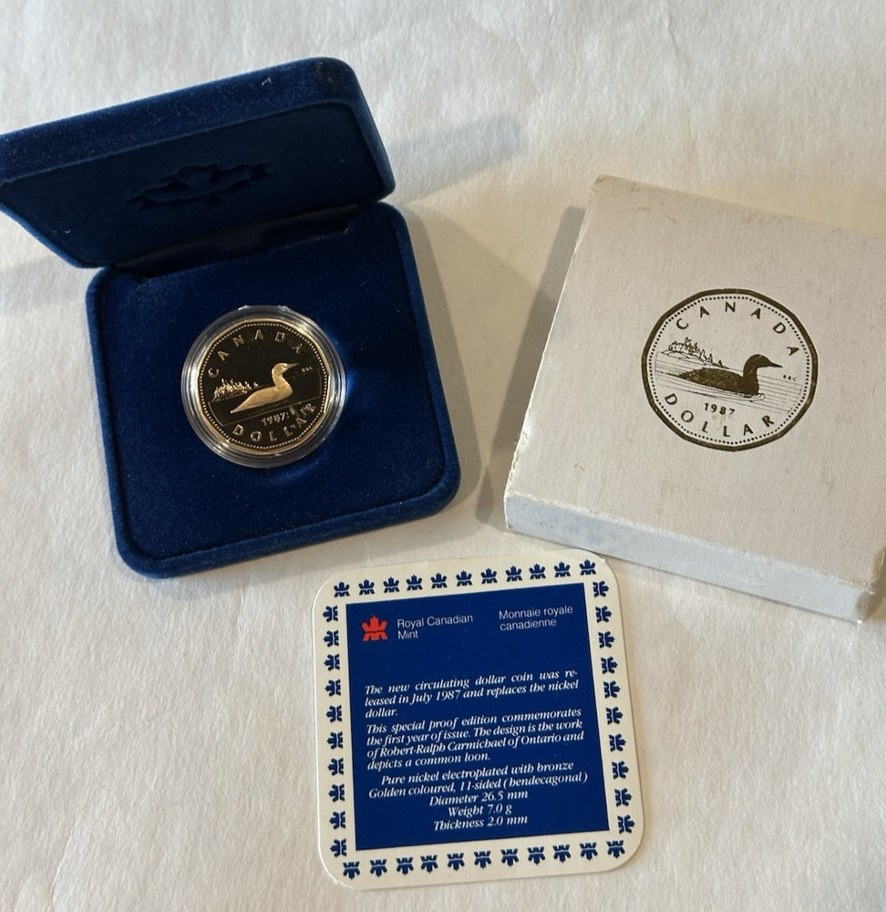1987 $1 Proof Canada Loon Dollar with Box & COA