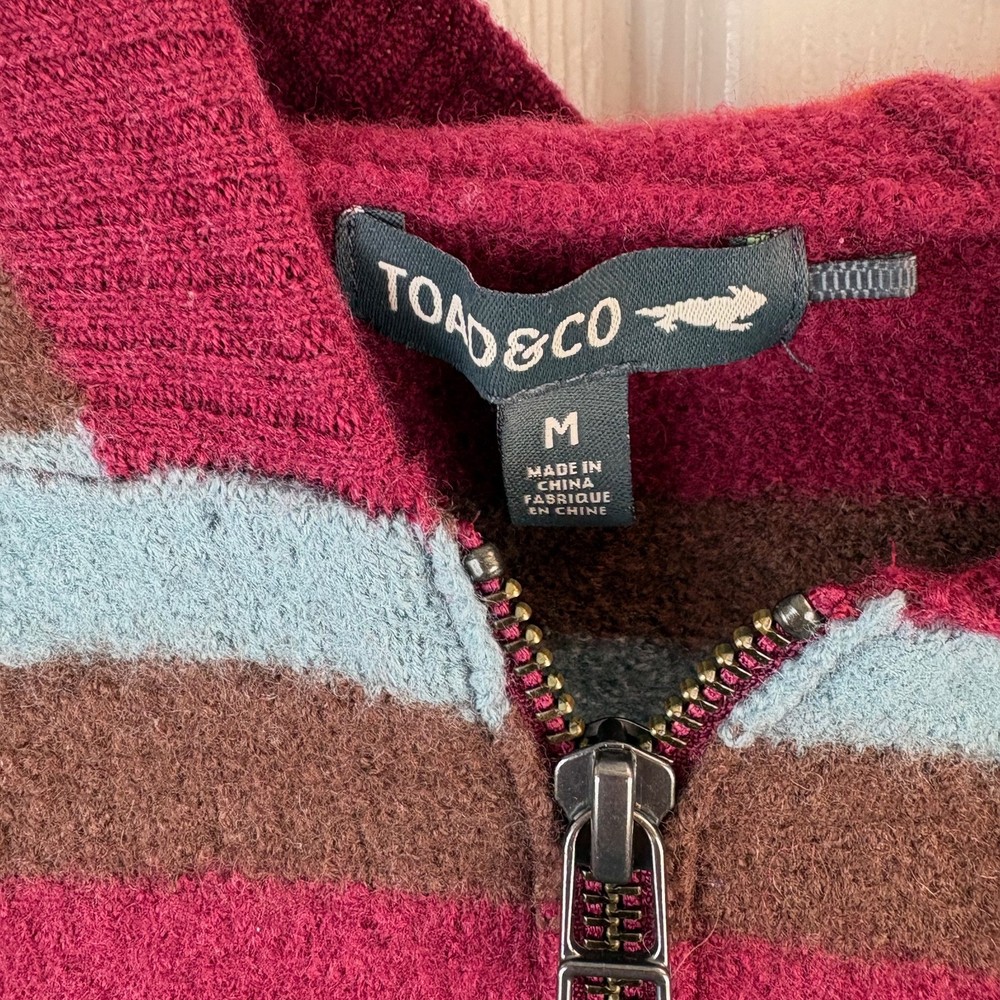 Toad & Co B'Wool 2.0 Striped Full Zip Hoodie Sweater Wool Non Mulesed Medium M