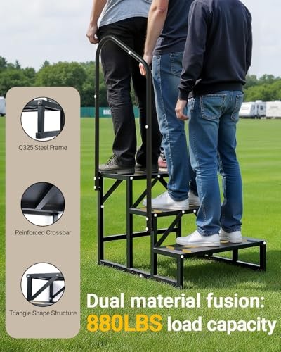 RV Steps with Handrail Heavy-Duty 3 Step Camper Entry Step Stairs for 3-Step