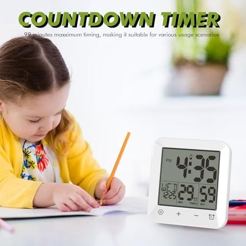 Digital Shower Clock Waterproof, Bathroom Wall Clock Timer with Touch Screen,