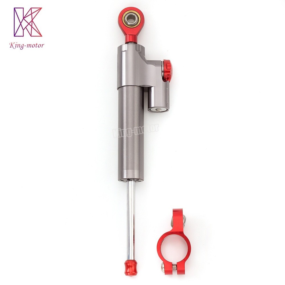 Motorcycle Universal CNC Adjustable Steering Damper Stabilizer Safety Gray&Red