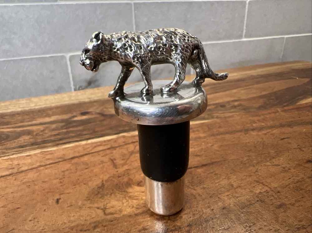Vintage Silver Plated Bronze Leopard Bottle Stopper