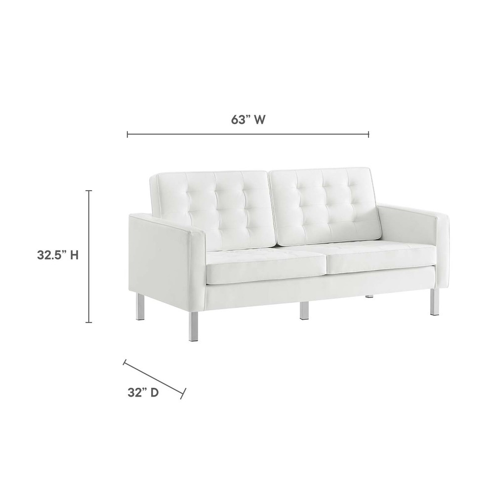 Modway Loft Tufted Vegan Leather Loveseat in Silver White