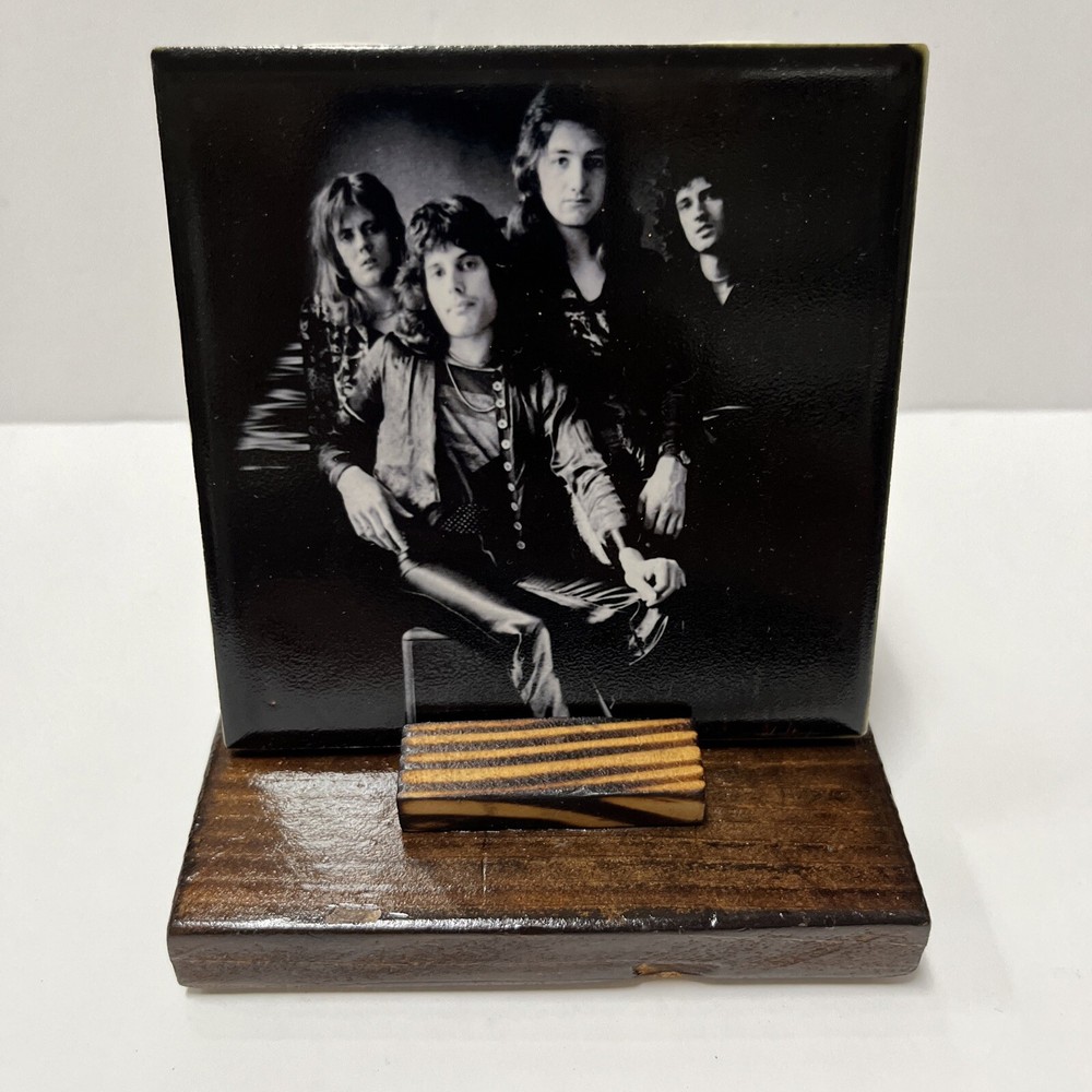 Queen Freddie Mercury Group Decorative Ceramic Tile Coasters And Rustic Stand