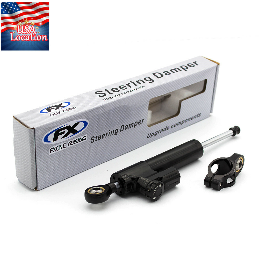 Universal CNC Steering Damper Stabilizer Linear Reversed Shock Absorber Black