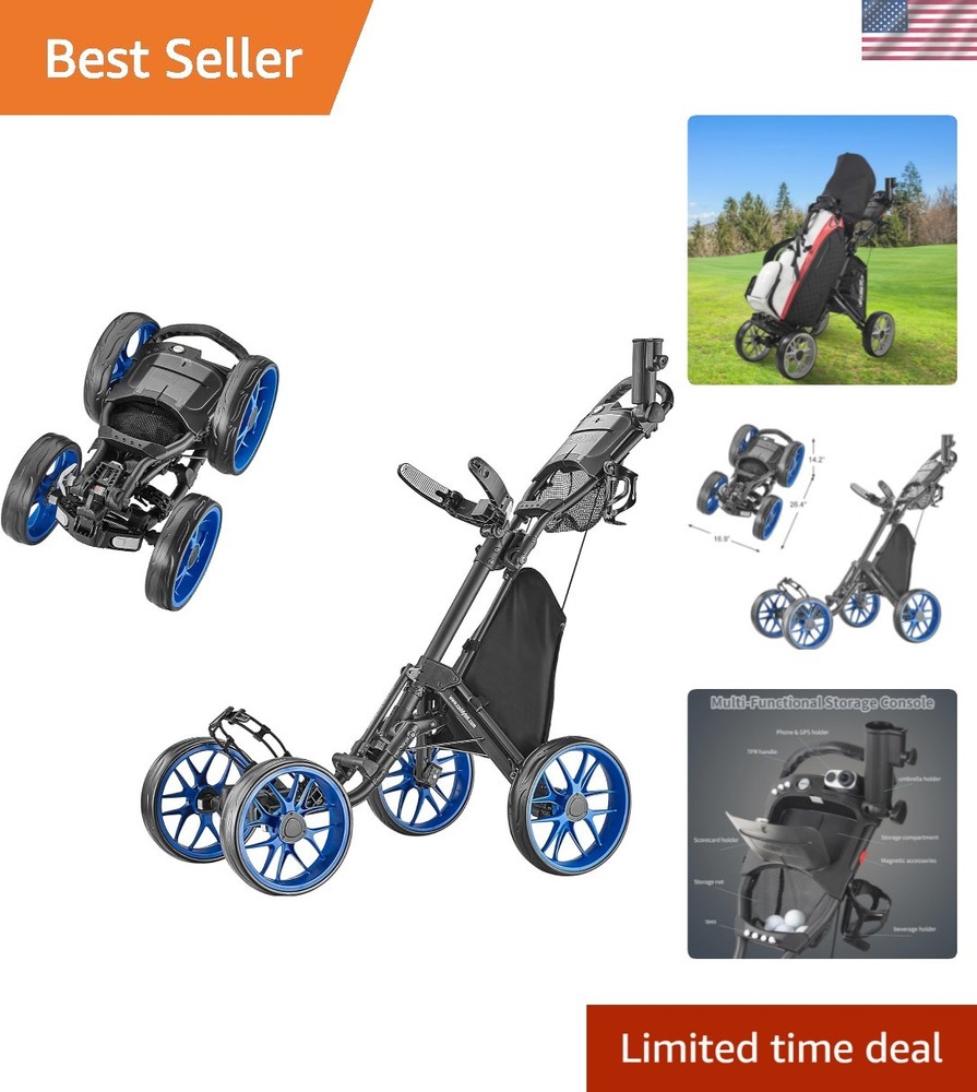 4 Wheel Golf Push Cart - Caddycruiser One Version 8 1-Click Folding Trolley -...