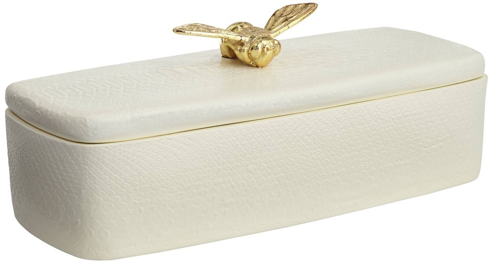 Honey Bee Matte White Rectangular Box with Lid