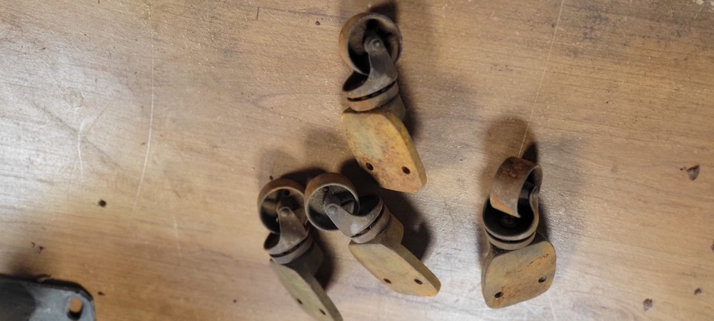4 Antique Cast Iron Wheels, small Casters Set