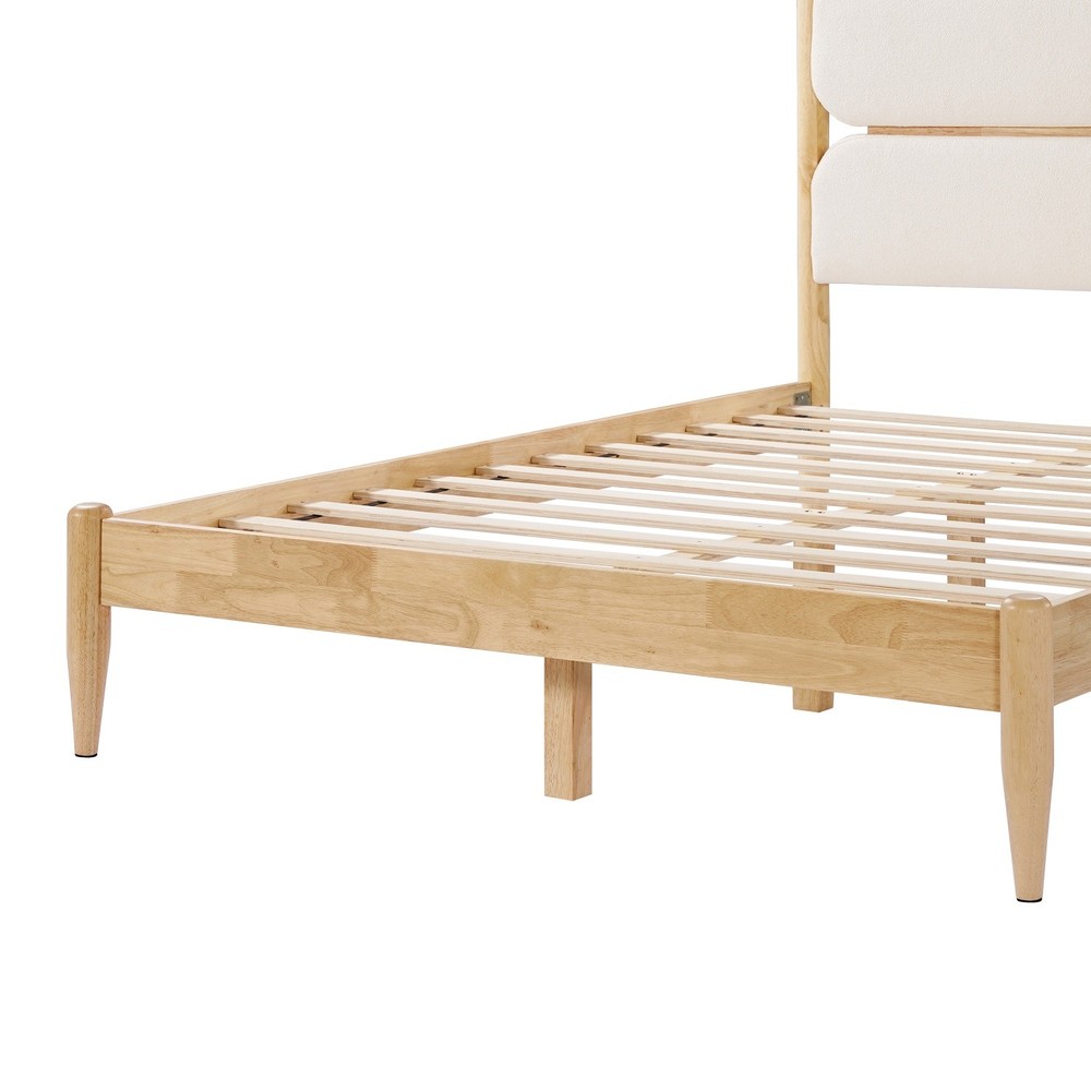 Queen/King Size Solid Wood Platform Bed Frame with Fleece Upholstered Headboard
