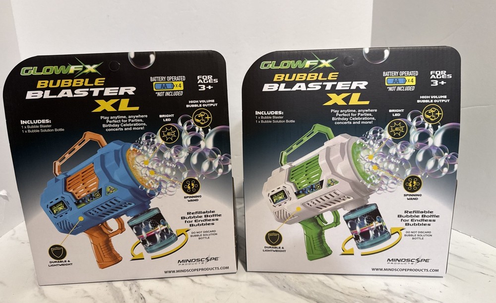 2x Glow FX Bubble Blaster XL LED Bubble Guns w/ Solution | Light-Up | Ages 3+