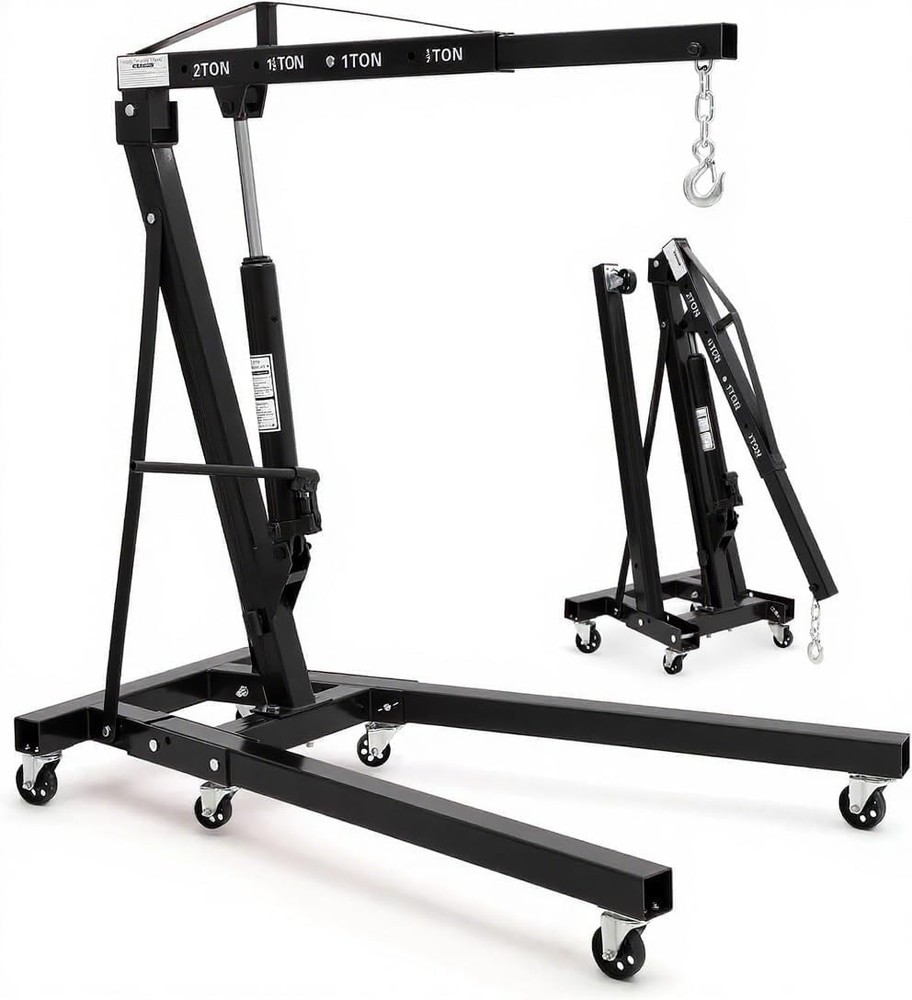 2T Hydraulic Cherry Picker Engine Hoist,Workshop 4400 LBS Foldable Crane Lifter