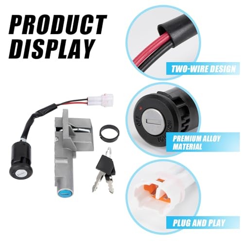 Motorcycle Ignition Key Switch Set, PSLER Ebike Ignition Switch with Key Fit