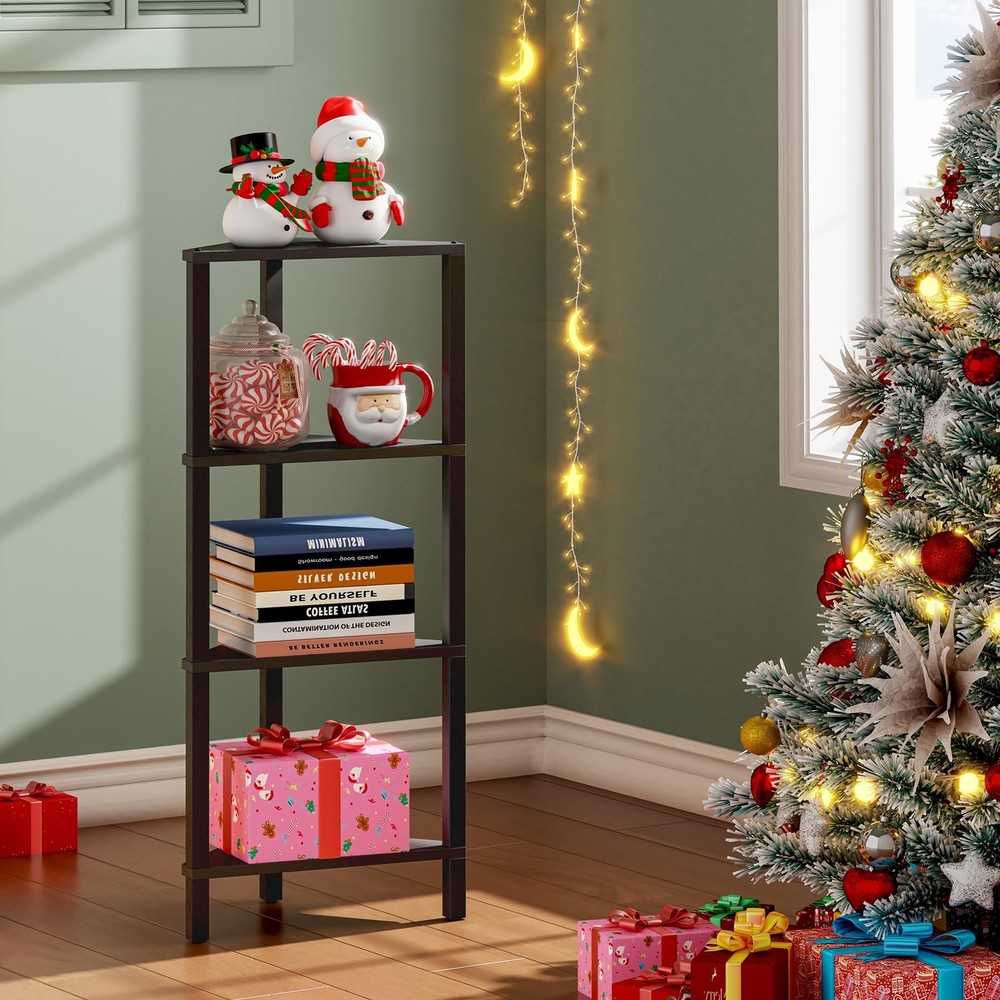 Corner Shelf, 4-Tier Corner Bookshelf for Small Space, Narrow Display Corner ...