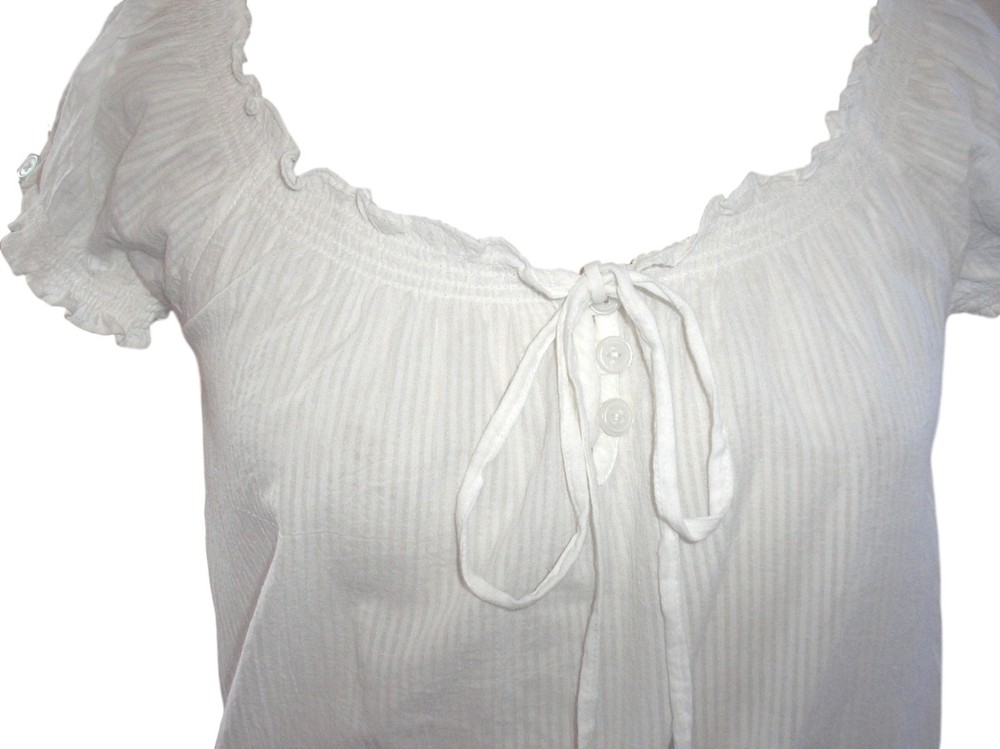 Adini 100% Cotton White Elastic Boho Peasant Blouse