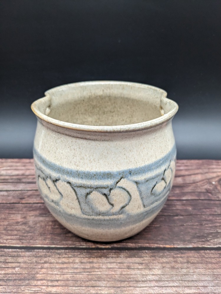 Handmade Studio Pottery Hanging Basket Planter Gray Blue JWC